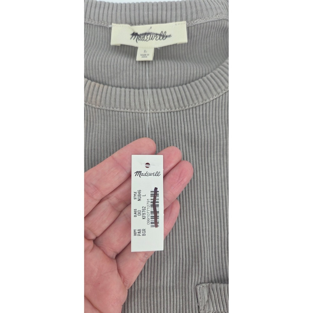 NWT Madewell Garment-Dyed Ribbed Crewneck Pocket Tee Large Burnished Grey - Picture 7 of 11